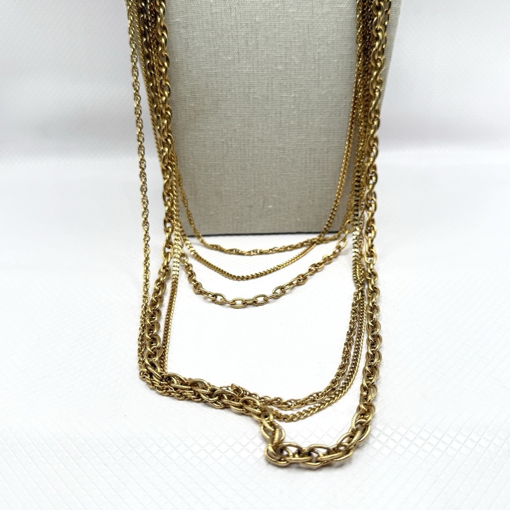 Vintage Gold-Tone‎ Statement Chain Multi (6) Strand 28" Necklace